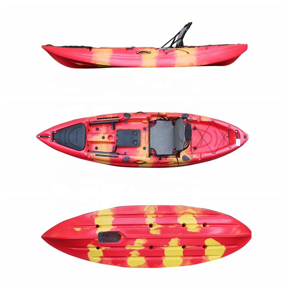 Fishing Kayak Sit On Top - 10ft คนเดียวนั่งบนด้านบนตกปลาเท้าเหยียบ Kayak Catamaran เรือคายัคพลาสติกพร้อมระบบหางเสือสําหรับขาย