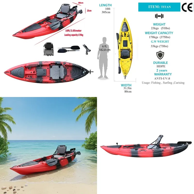Fishing Kayak Paddle - เรือคายัคแบบนั่งเดี่ยวขนาด 10 ฟุต พร้อมมอเตอร์ไฟฟ้า เรือแคนูแบบมีมอเตอร์สำหรับ 1